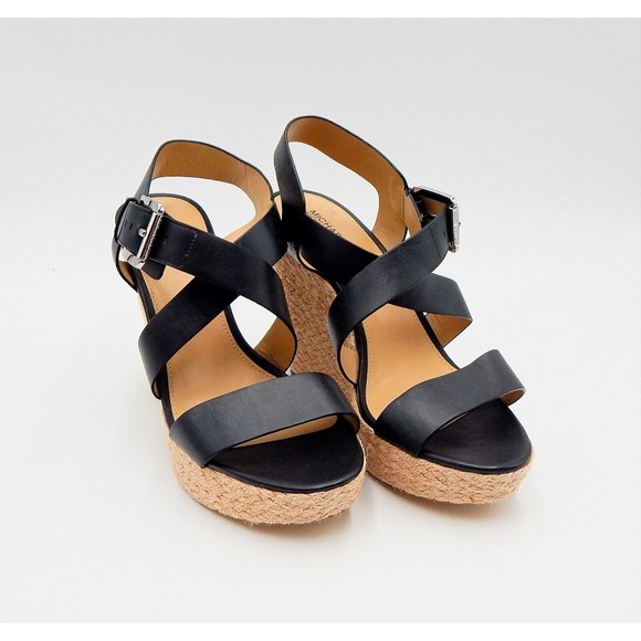 Michael Kors MK Giovanna Wedge Espadrille Sandals Shoes Black size 10 - Picture 1 of 12